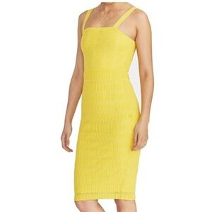 Rachel Roy Kat Ribbed Bodycon Dress Womens M Yellow Square Neck Knit Summer Chic